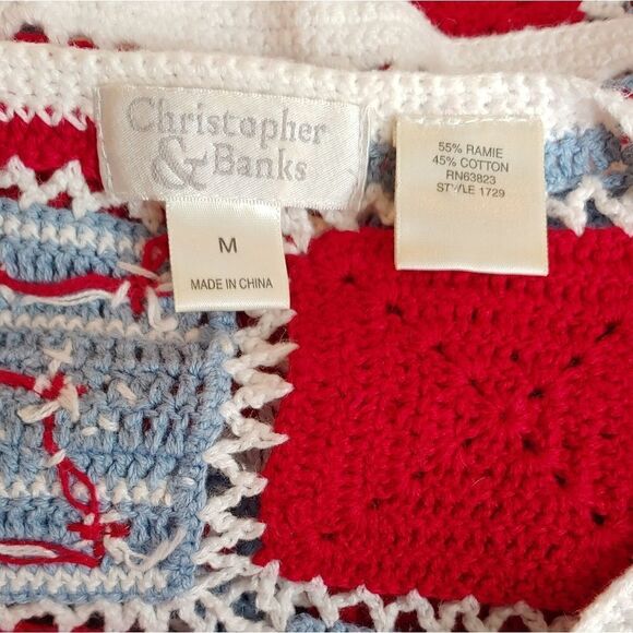 Awesome red, white & blue granny square crochet short sleeve sweater medium - Picture 8 of 8